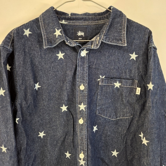 Sold - Stussy Skate Shirt Button Up All Over Print Star Size Large - Picture 2 of 5